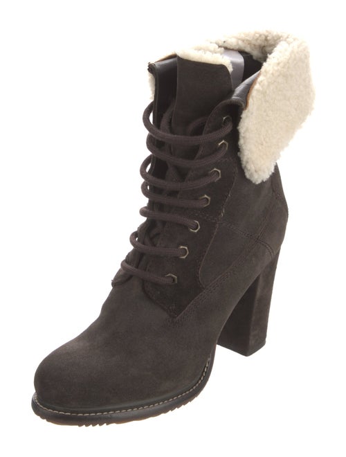 Moncler Suede Fur Trim Lace-Up Boots