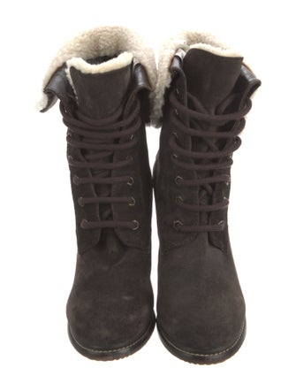 Moncler Suede Fur Trim Lace-Up Boots