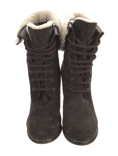 Moncler Suede Fur Trim Lace-Up Boots