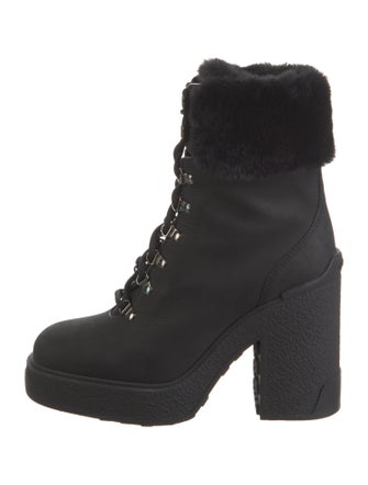 Moncler Suede Faux Fur Trim Lace-Up Boots