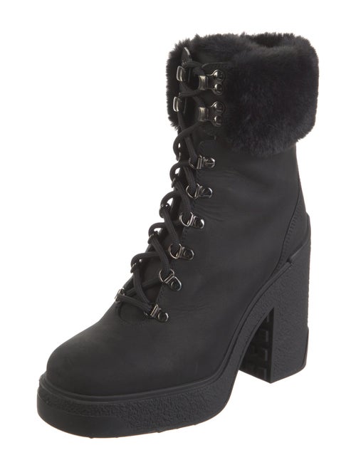 Moncler Suede Faux Fur Trim Lace-Up Boots