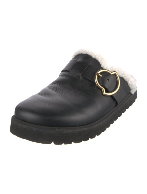 Moncler Leather Fur Trim Mules