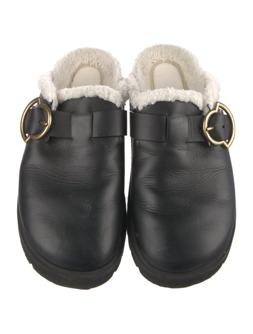 Moncler Leather Fur Trim Mules