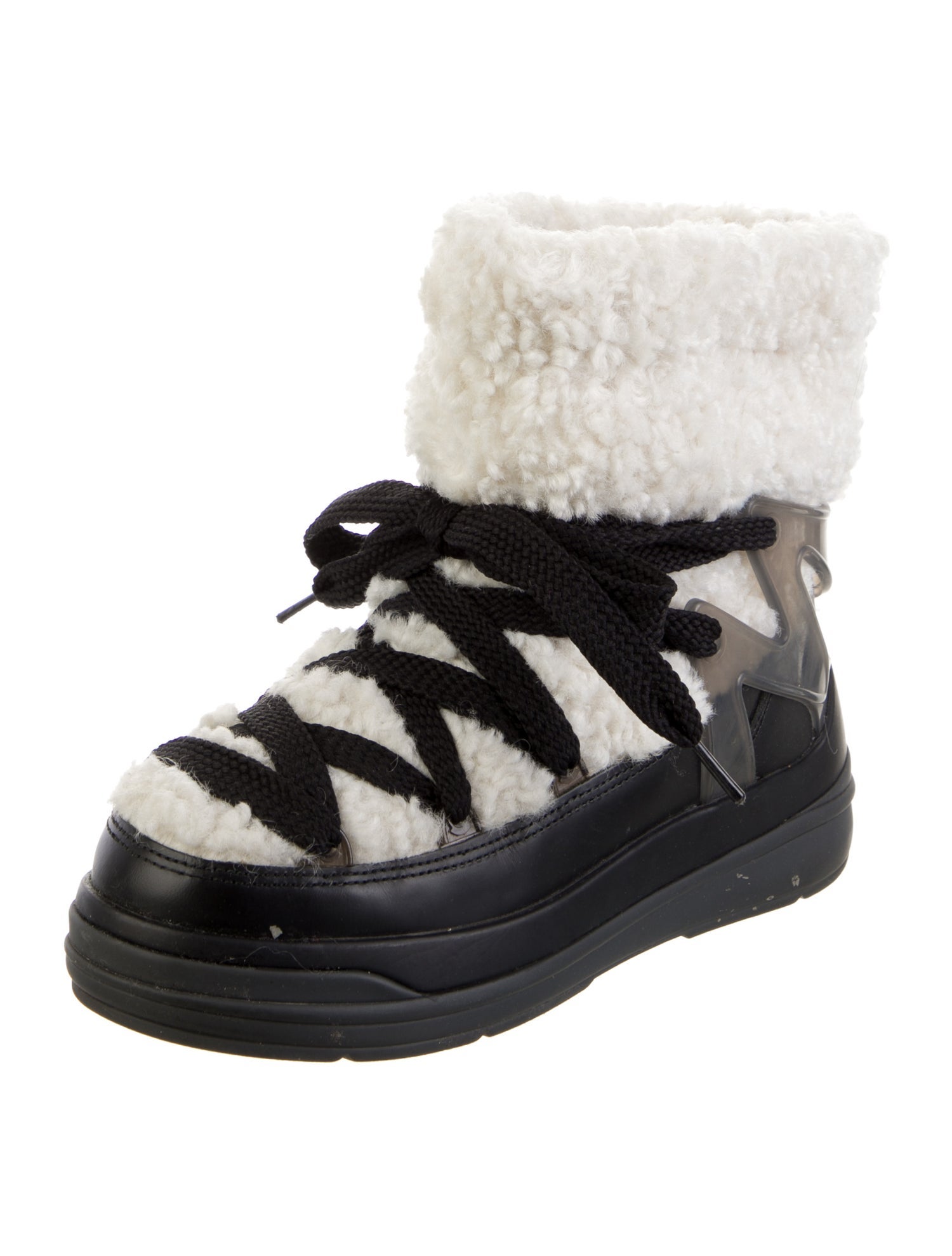 Moncler Shearling Colorblock Pattern Lace-Up Boots
