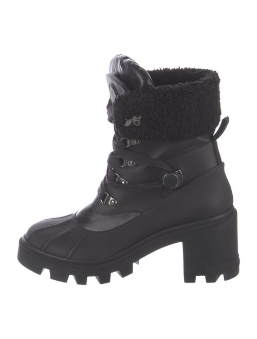 Moncler Leather Faux Fur Trim Lace-Up Boots