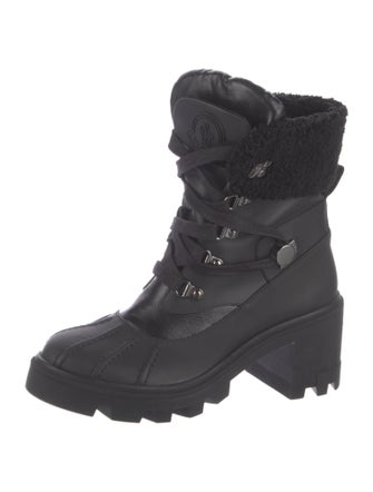 Moncler Leather Faux Fur Trim Lace-Up Boots