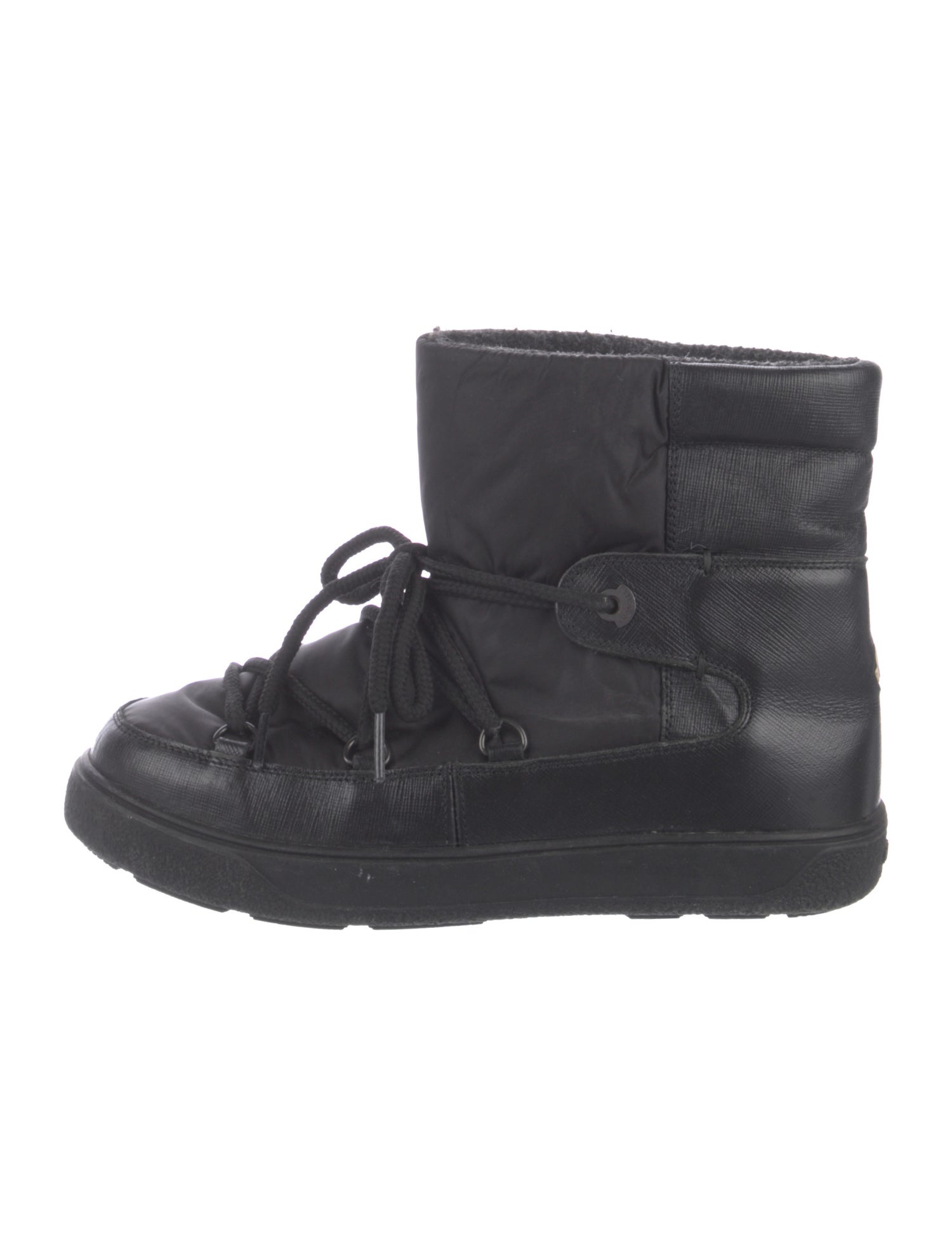 モンクレール ブーツ Moncler Nylon Leather Trim Embellishment Lace-Up Boots - Black