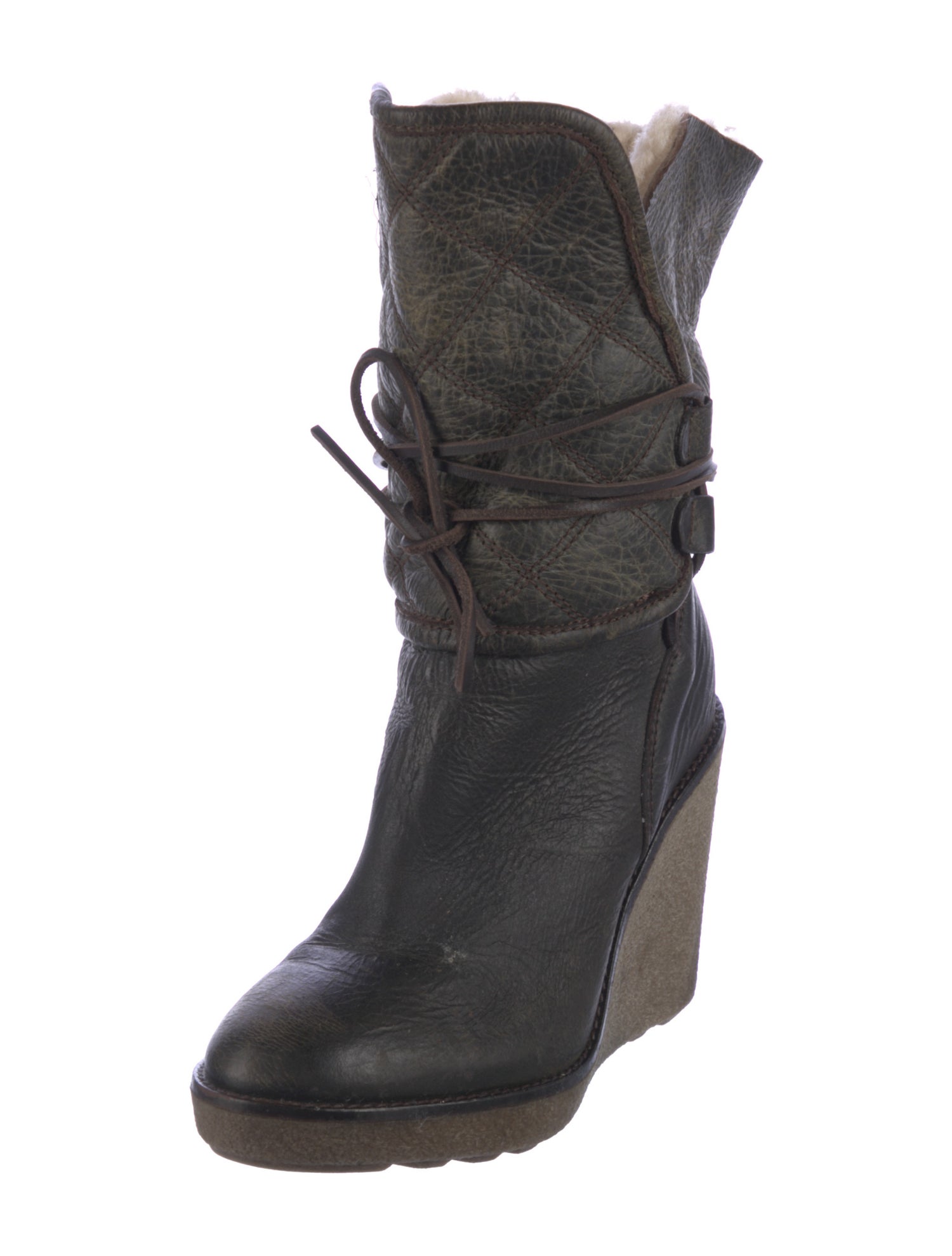 Moncler Leather Colorblock Pattern Lace-Up Boots