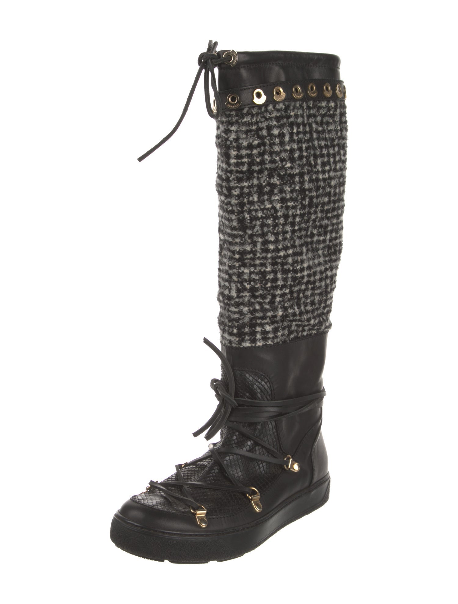 Moncler Tweed Tweed Pattern Lace-Up Boots