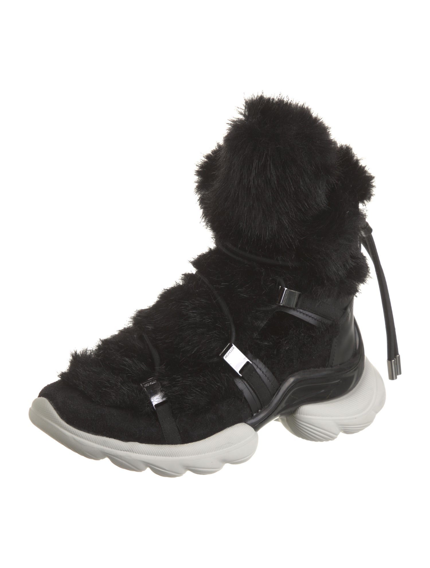 Moncler Ponyhair Colorblock Pattern Lace-Up Boots