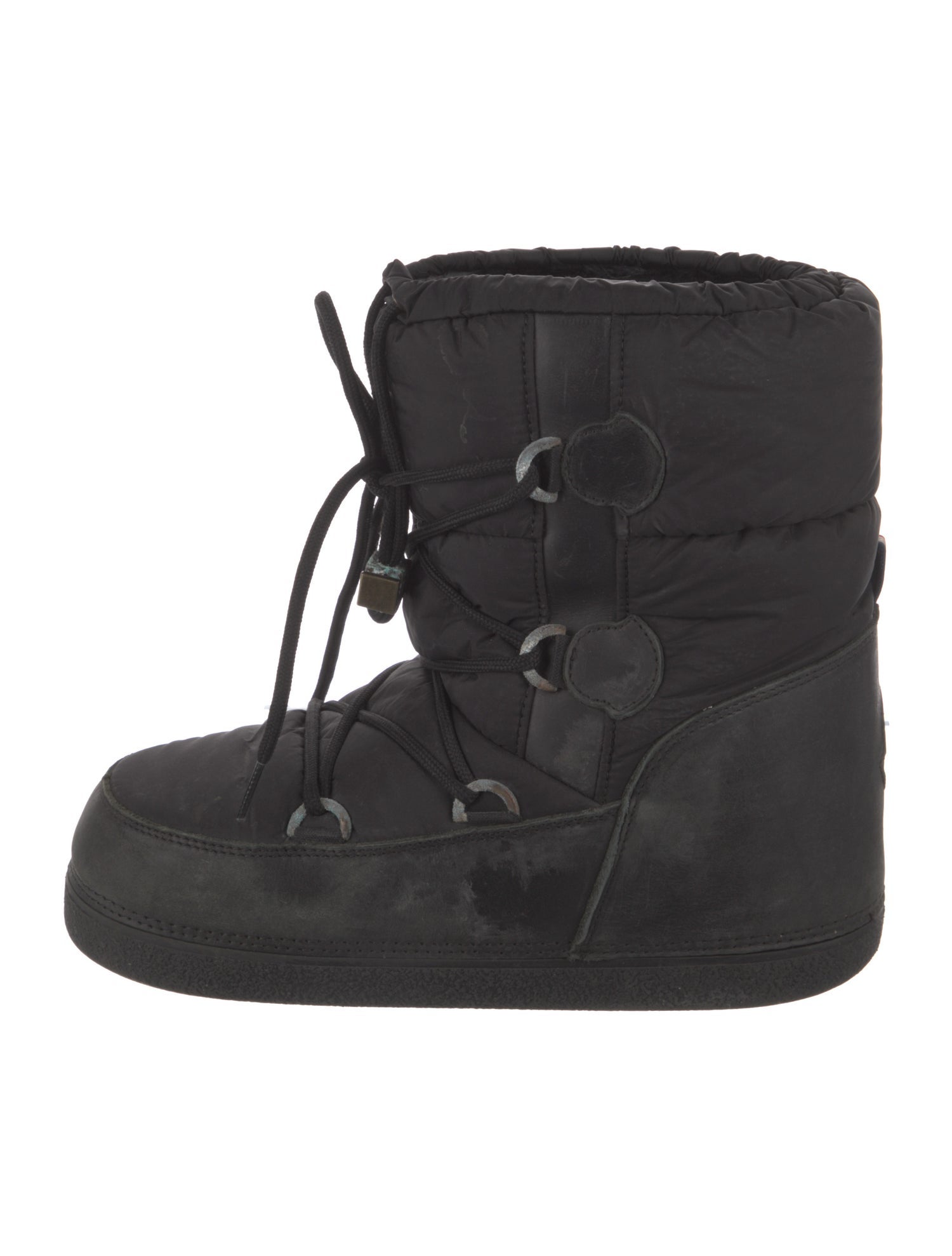 Moncler Nylon Leather Trim Embellishment Lace-Up Boots