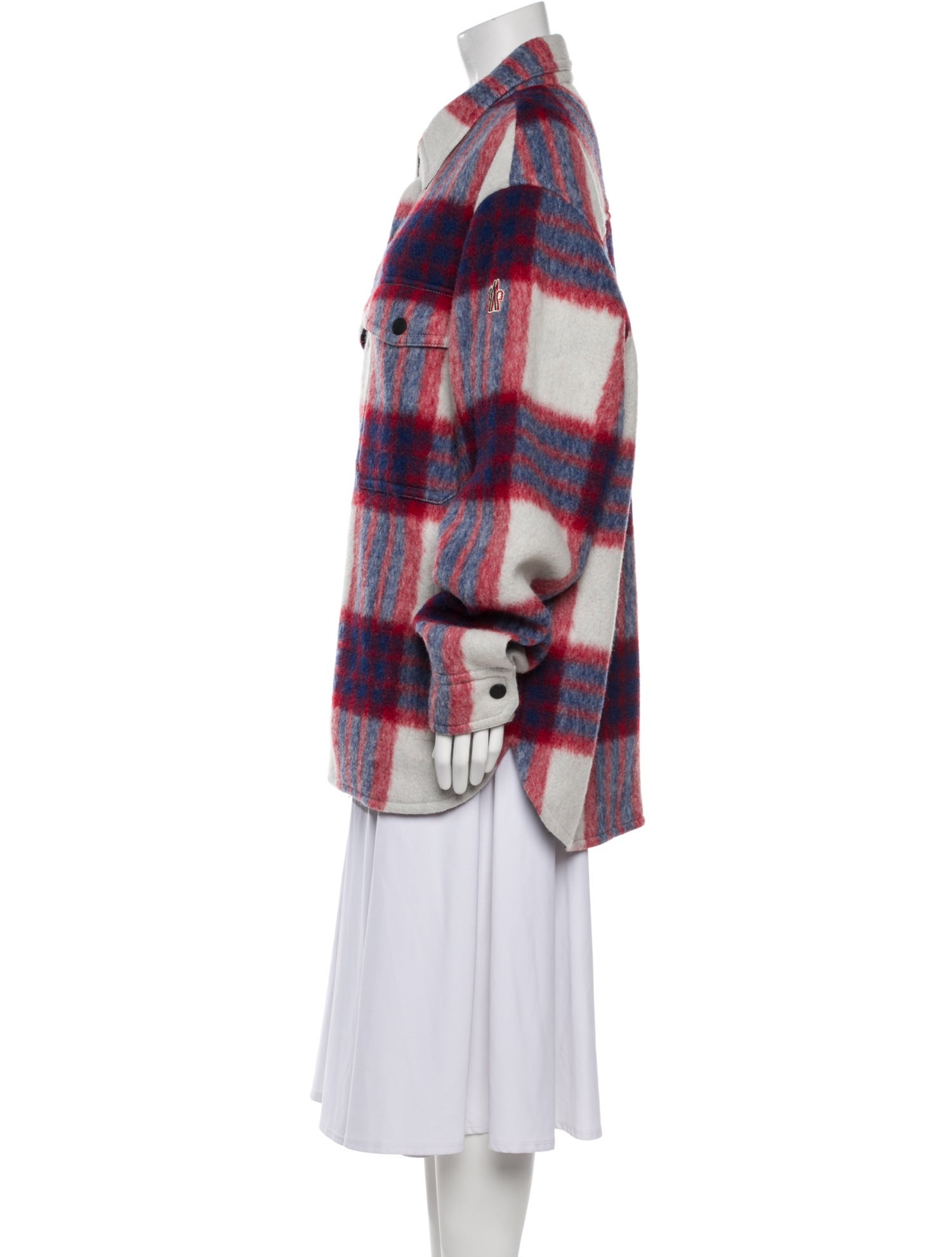 Moncler Grenoble Wool Plaid Print Peacoat