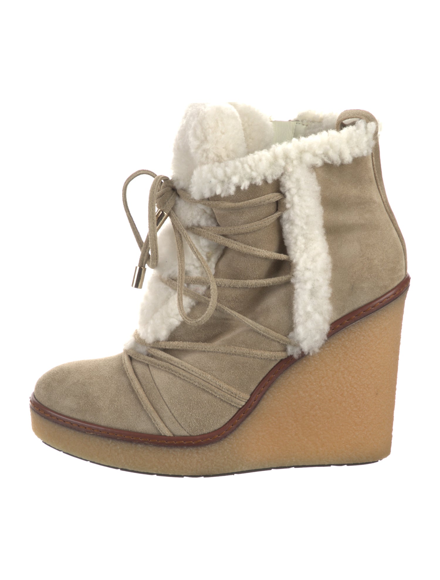 Moncler Suede Fur Trim Lace-Up Boots