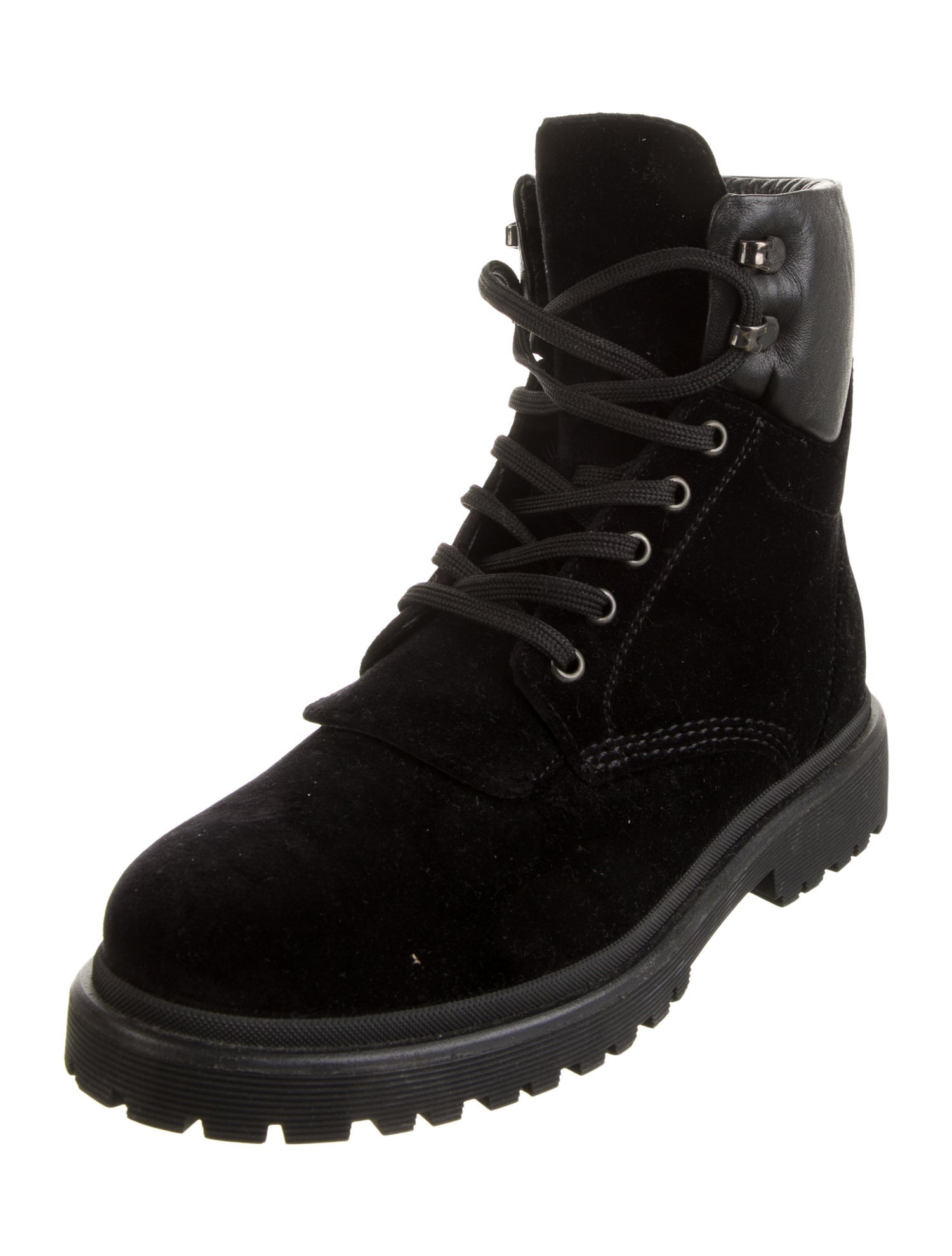 Moncler Velvet Leather Trim Embellishment Combat Boots