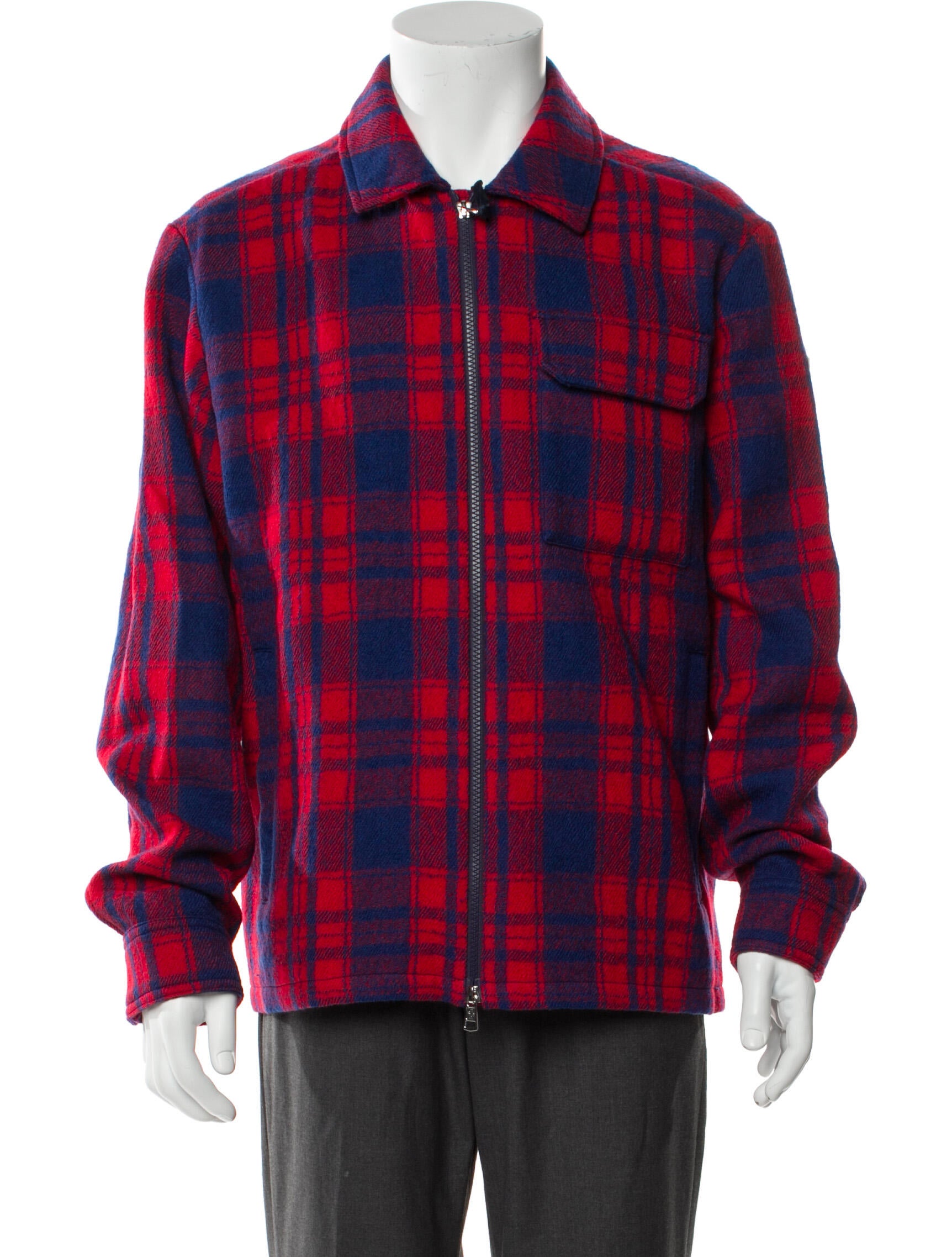 Moncler Virgin Wool Plaid Print Trucker Jacket w/ Tags