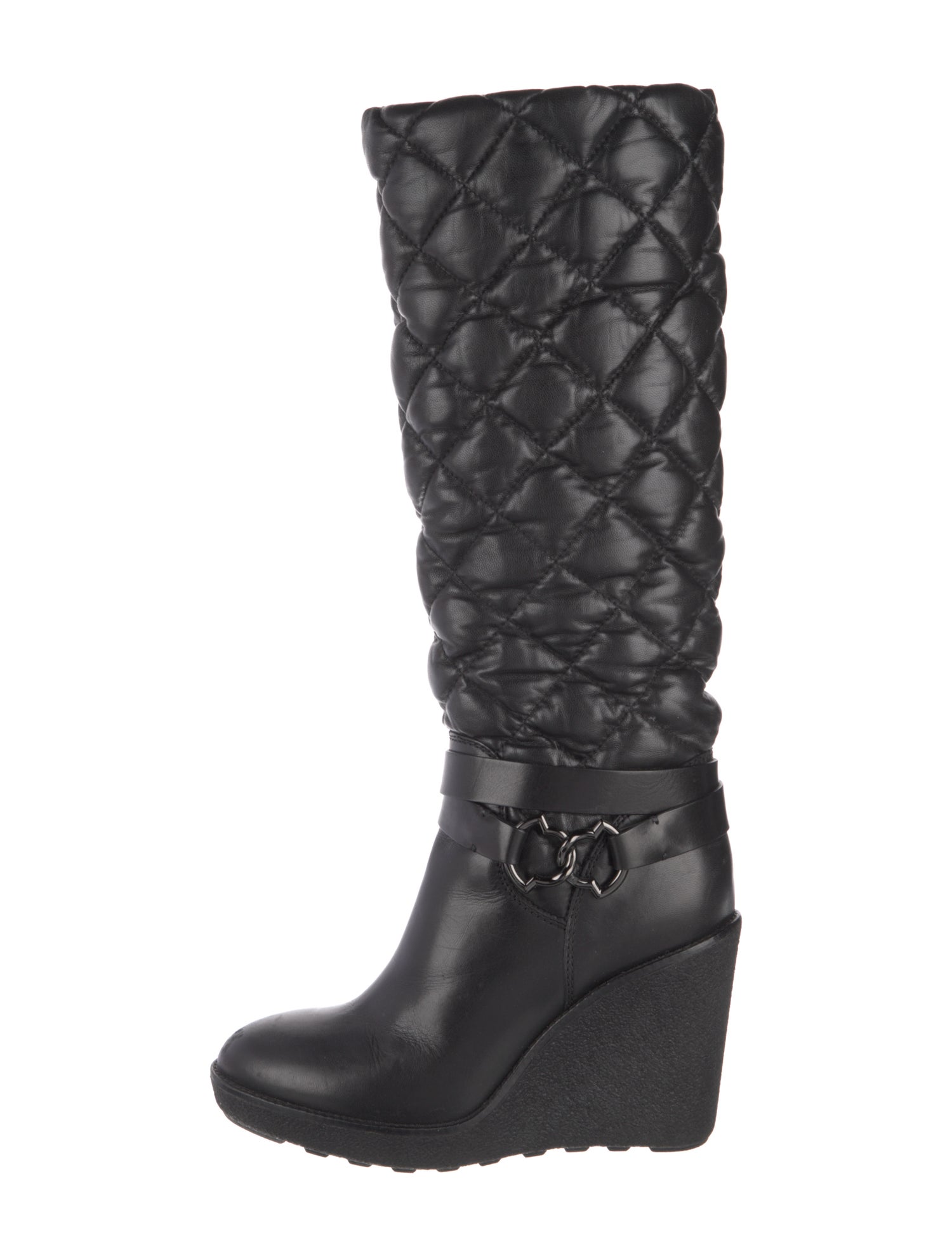 Moncler Quilted Pattern Leather Rain Boots