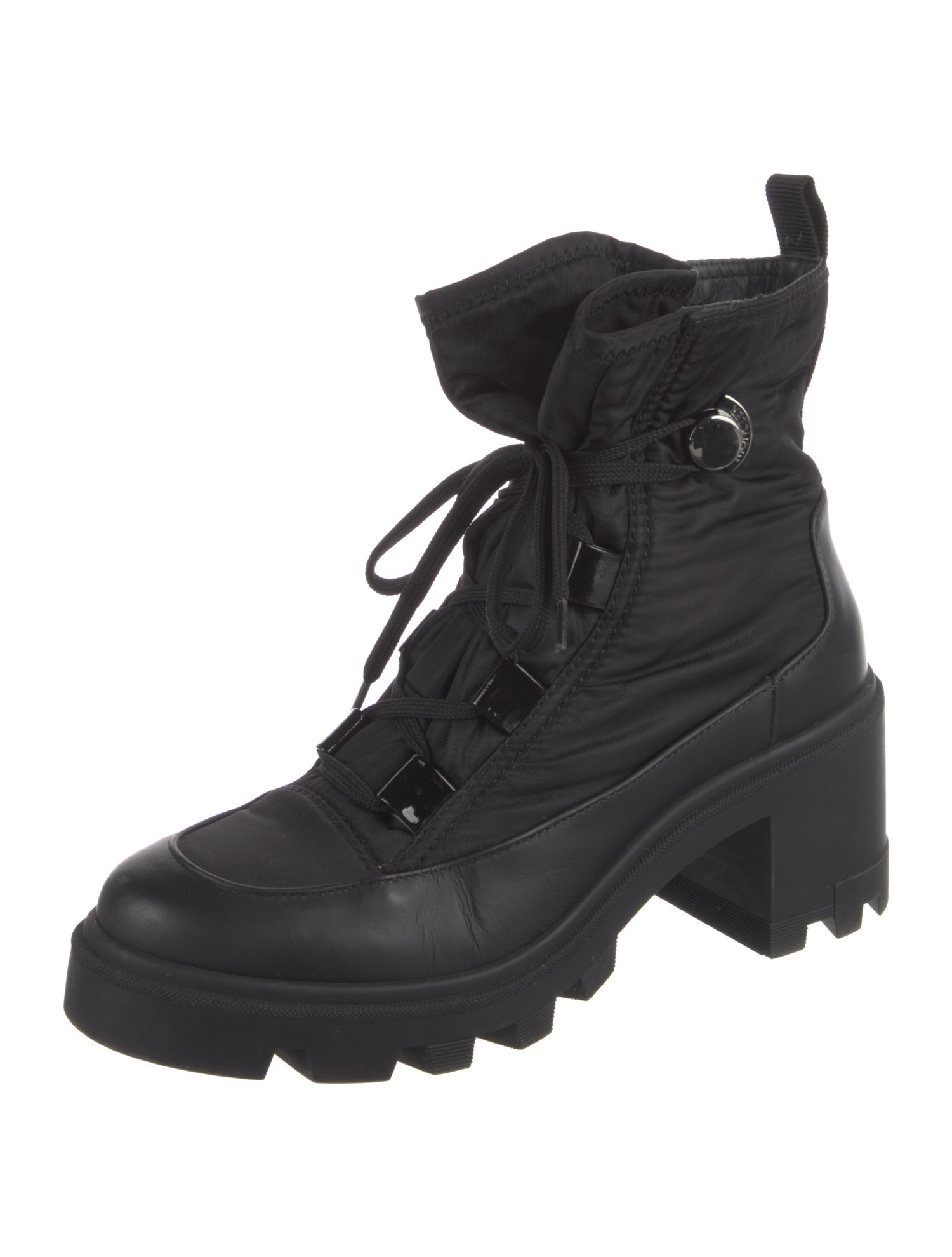 Moncler Nylon Leather Trim Embellishment Combat Boots