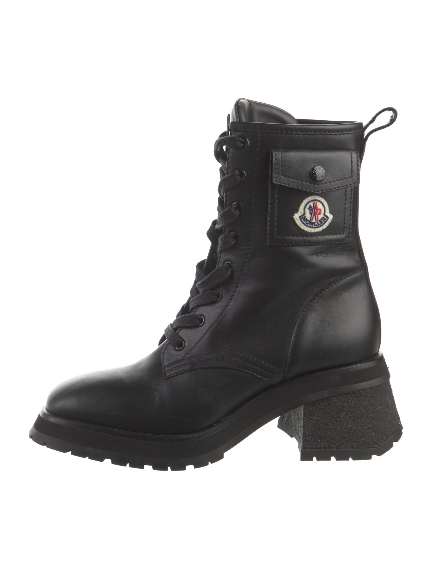 Moncler Leather Embroidered Accent Combat Boots