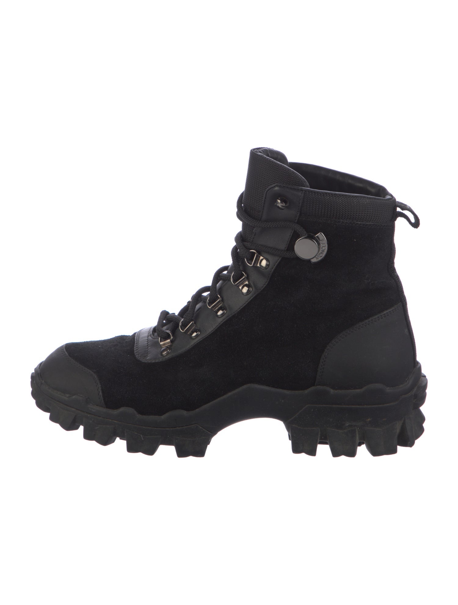 Moncler Suede Embroidered Accent Combat Boots