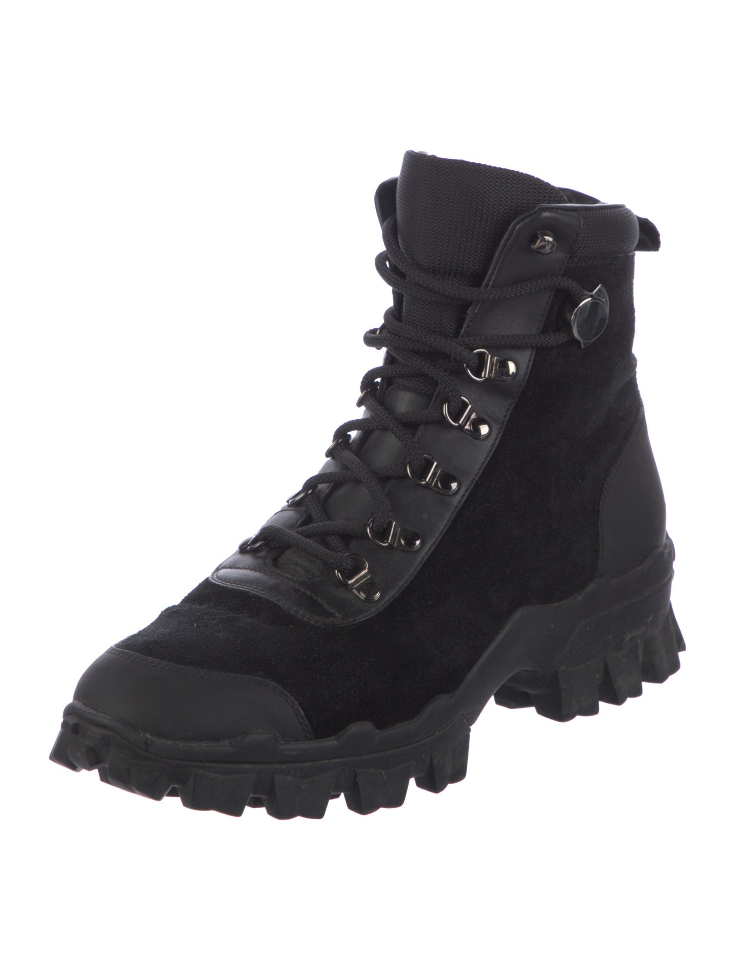 Moncler Suede Embroidered Accent Combat Boots