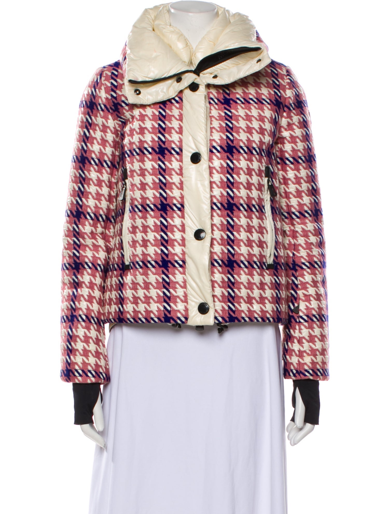 Moncler Nylon Houndstooth Print Coat