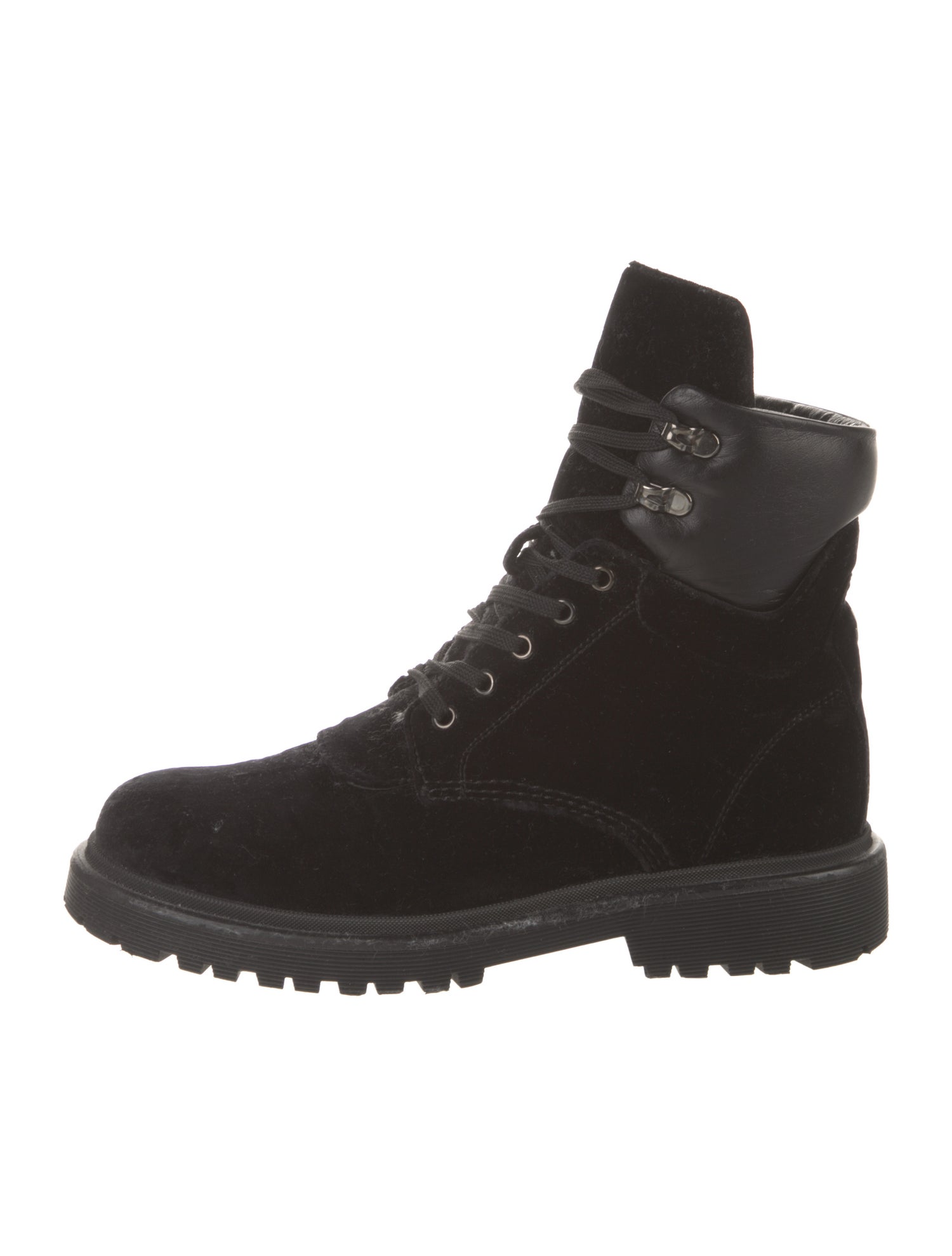Moncler Velvet Leather Trim Embellishment Combat Boots