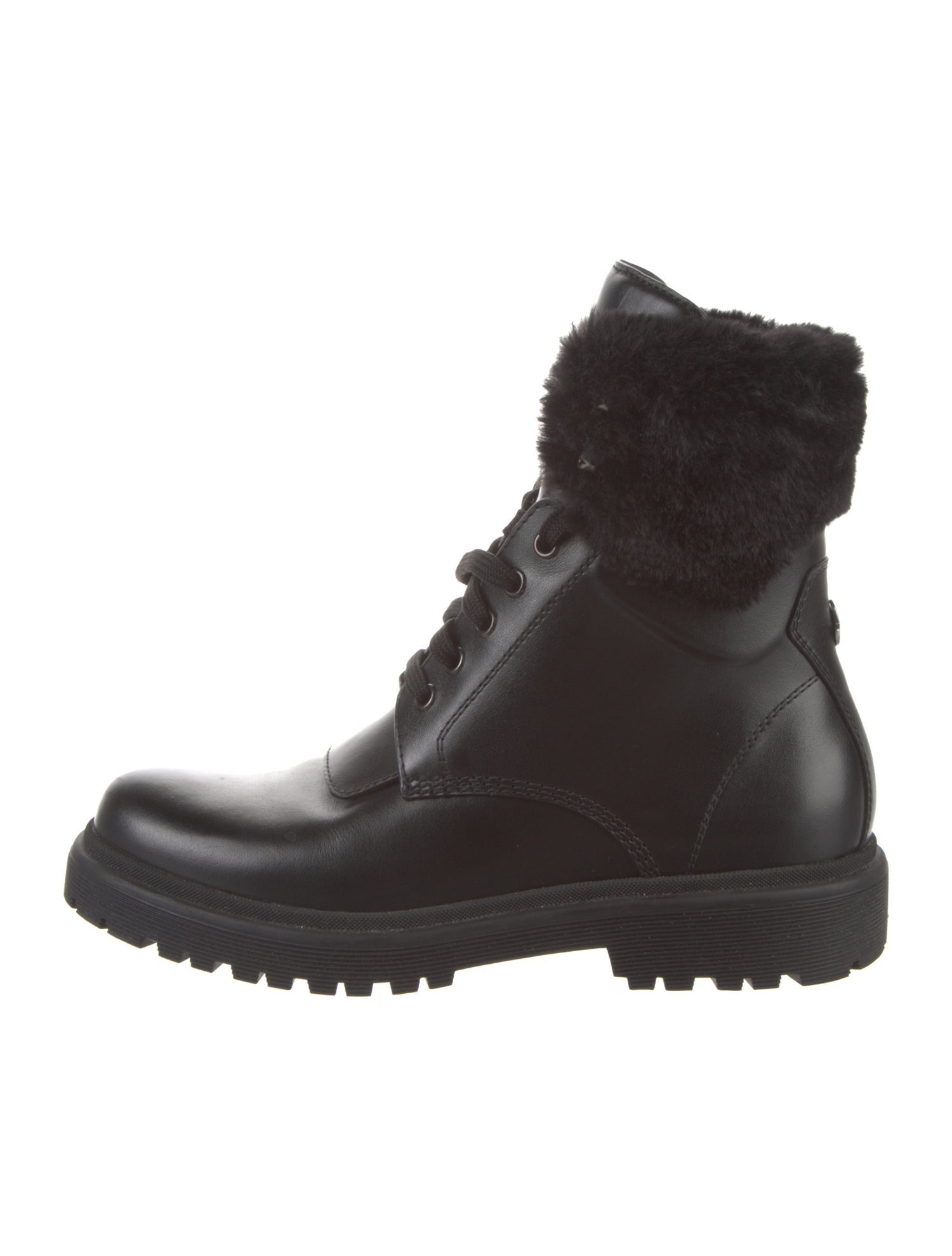 Moncler Leather Fur Trim Combat Boots