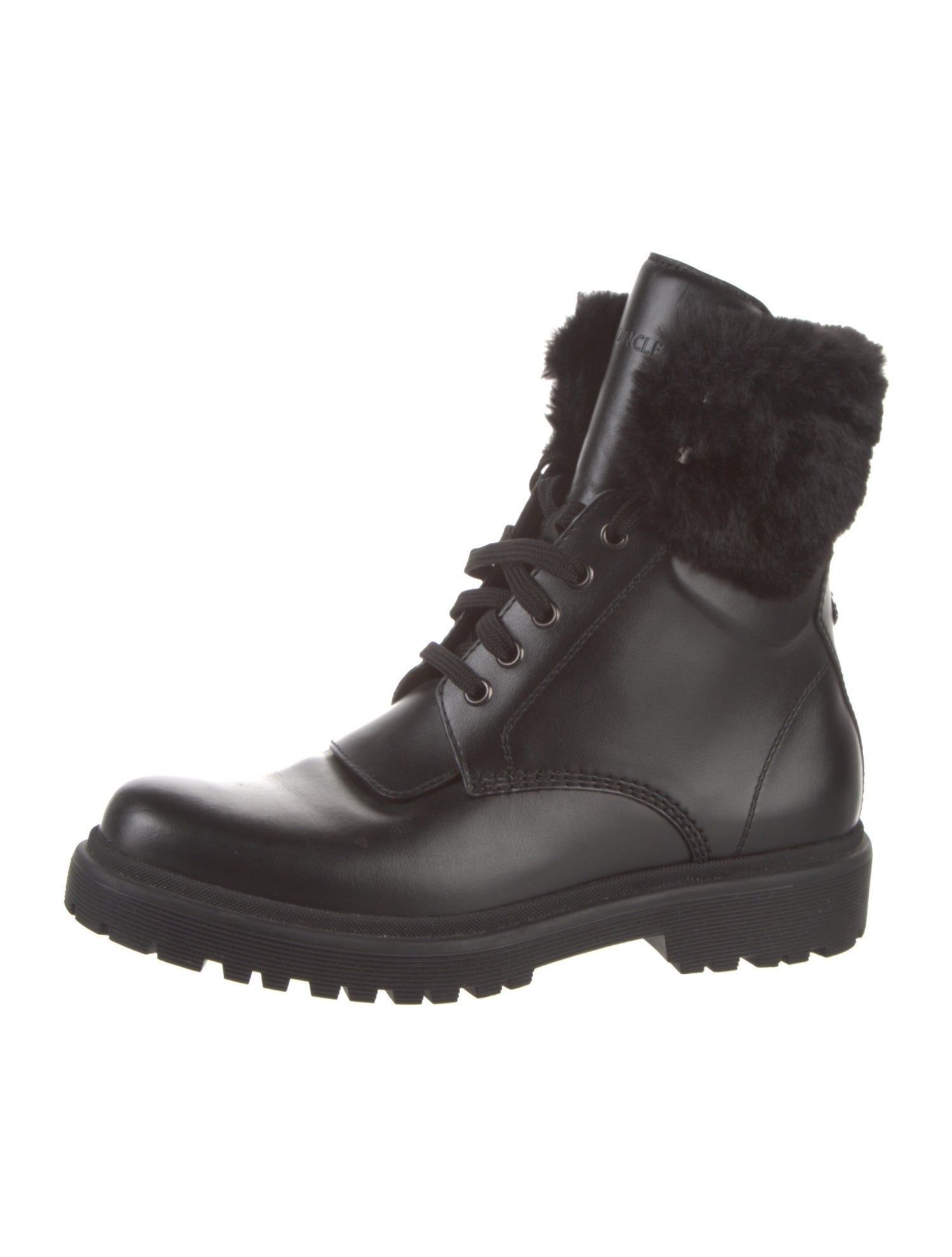 Moncler Leather Fur Trim Combat Boots