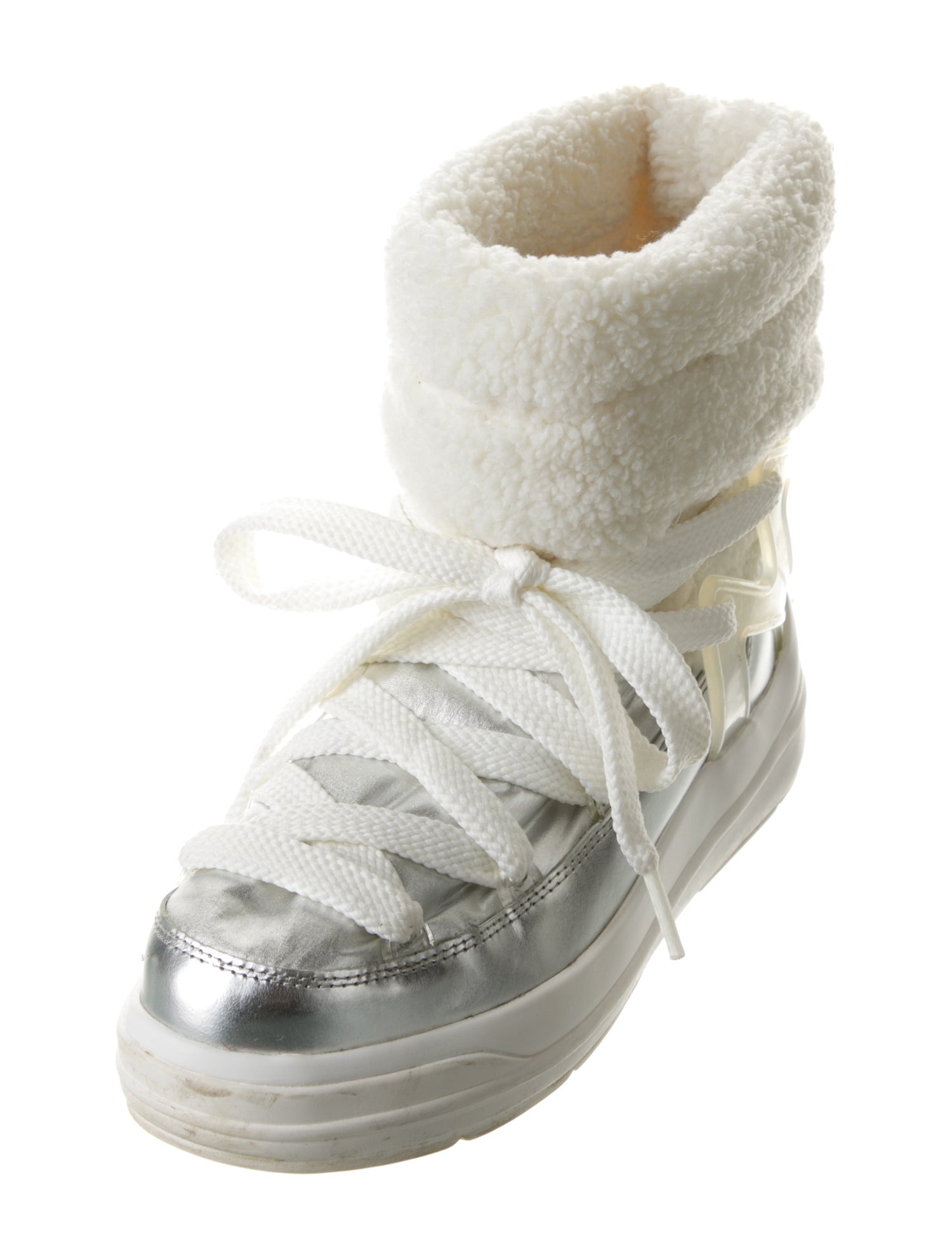 Moncler Nylon Faux Fur Trim Lace-Up Boots