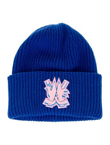 Moncler Hats Blue Knit Embroidered Beanie