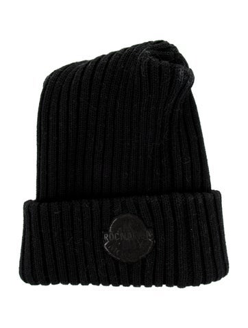 Moncler Hats Black Knit Embroidered Beanie
