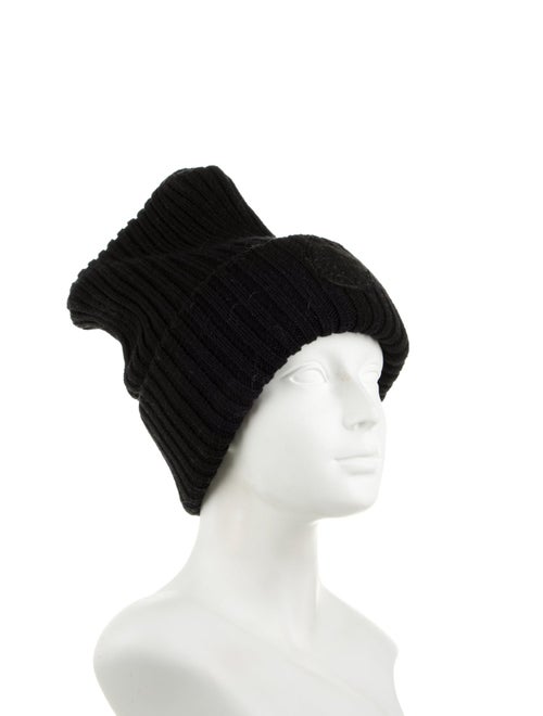 Moncler Black Knit Embroidered Beanie