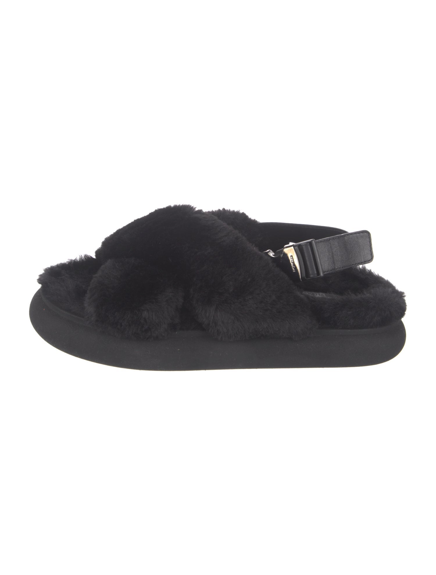 Moncler Neoprene Faux Fur Trim Slingback Sandals
