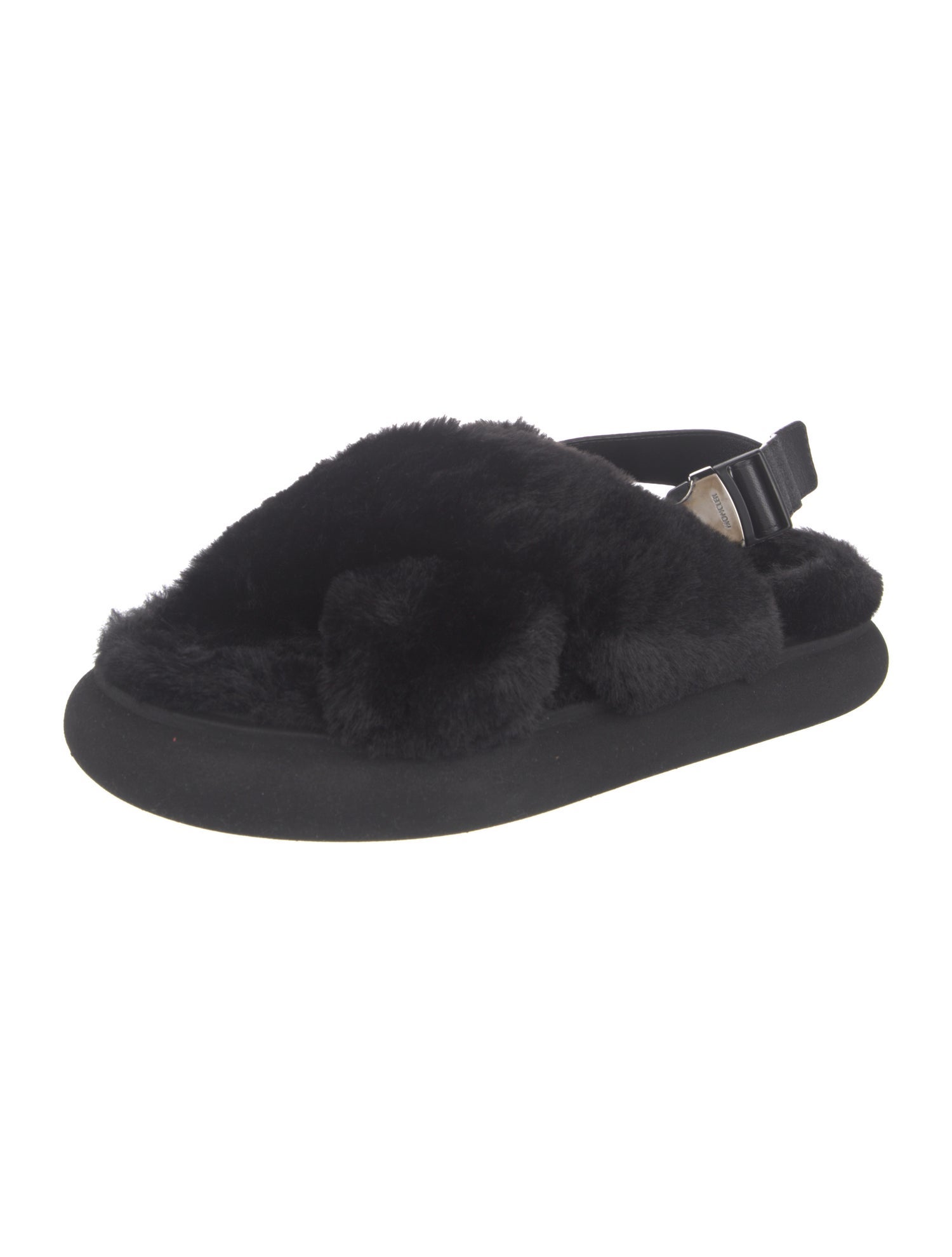 Moncler Neoprene Faux Fur Trim Slingback Sandals