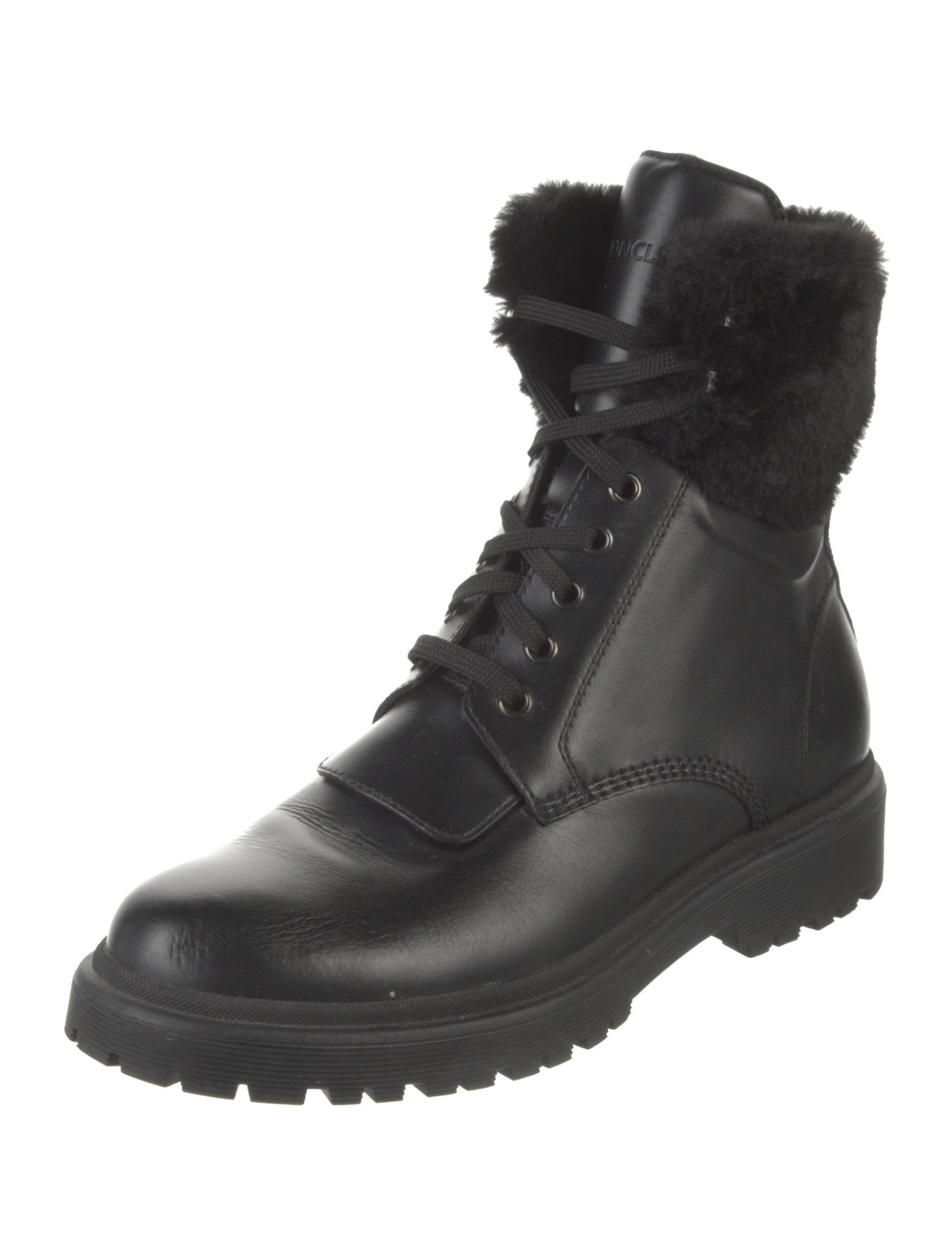 Moncler Leather Fur Trim Combat Boots