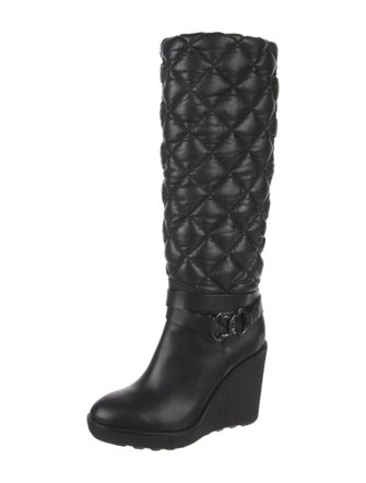 Moncler Quilted Pattern Leather Boots