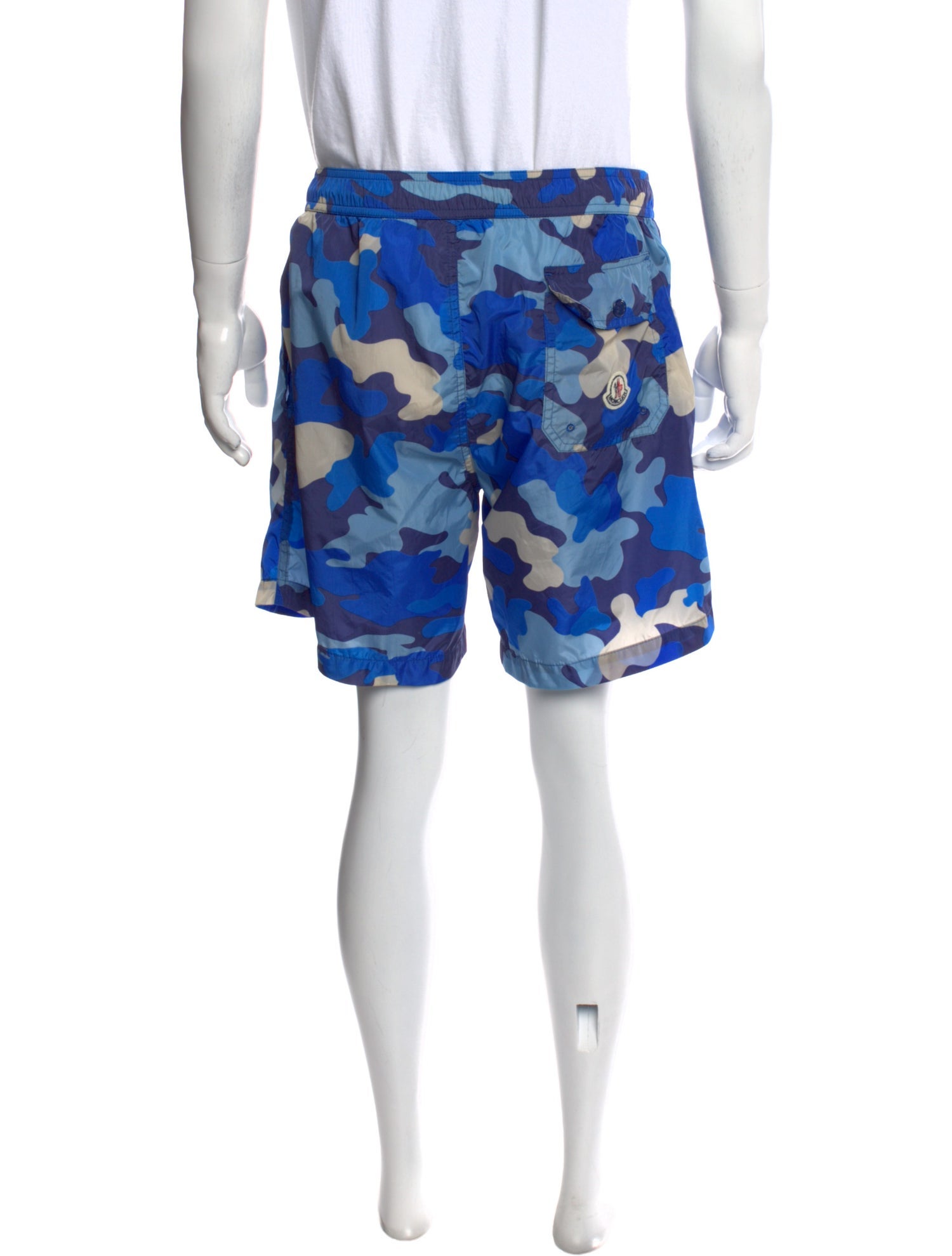 Moncler Camouflage Print Embroidered Accent Swim Trunks