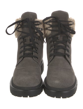 Moncler Signature Logo Suede Combat Boots