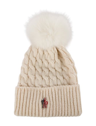 Moncler Grenoble Cable Knit Fur Pom Pom Beanie