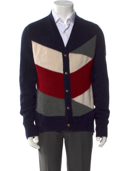 Moncler Gamme Bleu Virgin Wool Colorblock Pattern Cardigan
