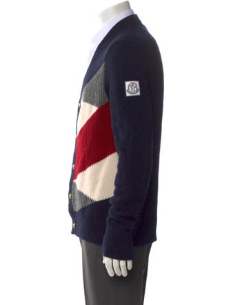 Moncler Gamme Bleu Virgin Wool Colorblock Pattern Cardigan