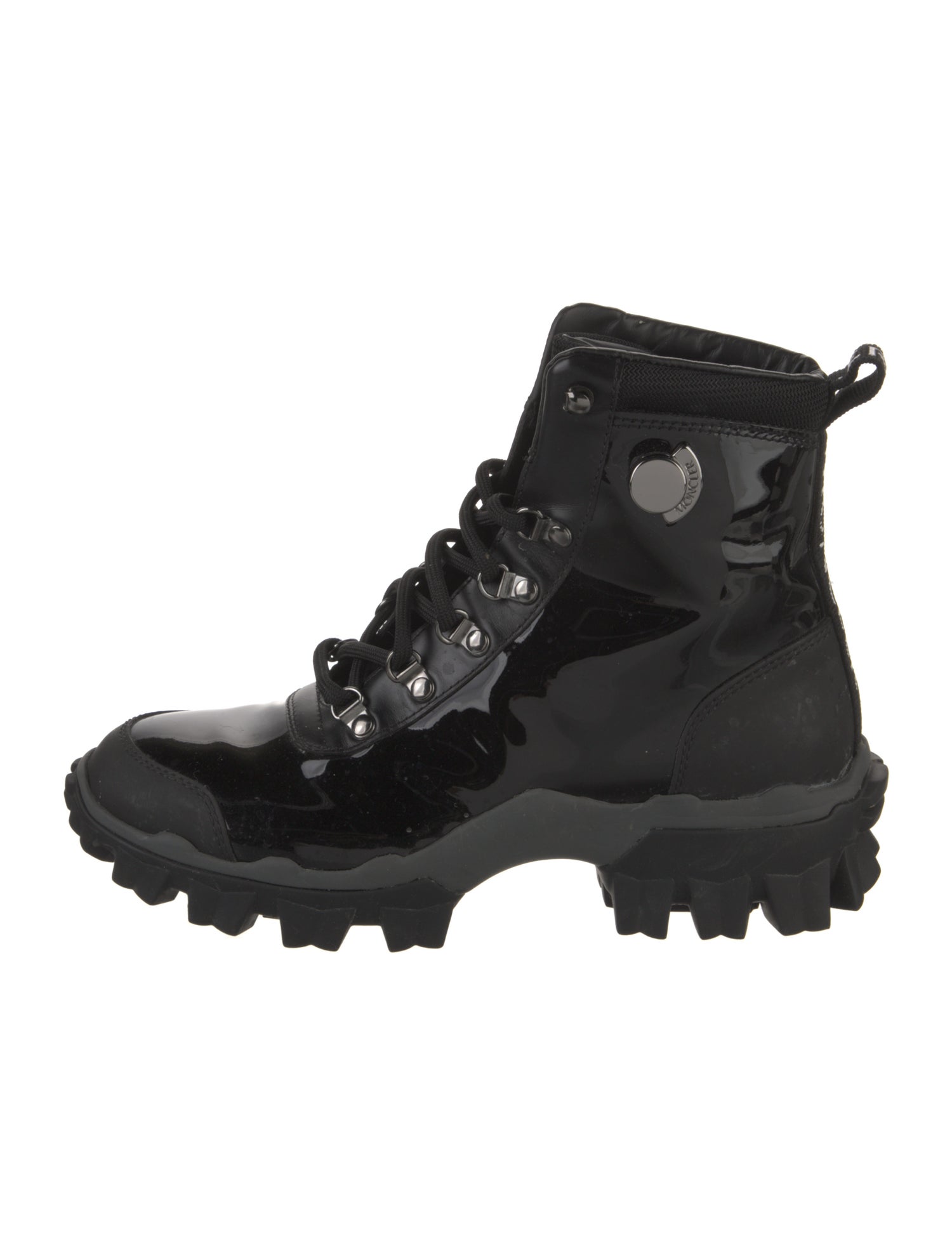 Moncler Patent Leather Mesh Accents Combat Boots