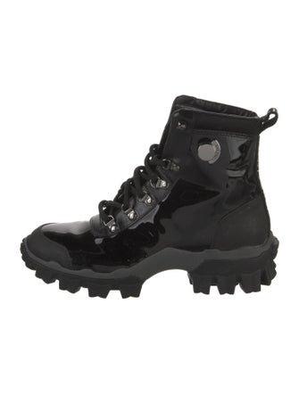 Moncler Patent Leather Mesh Accents Combat Boots