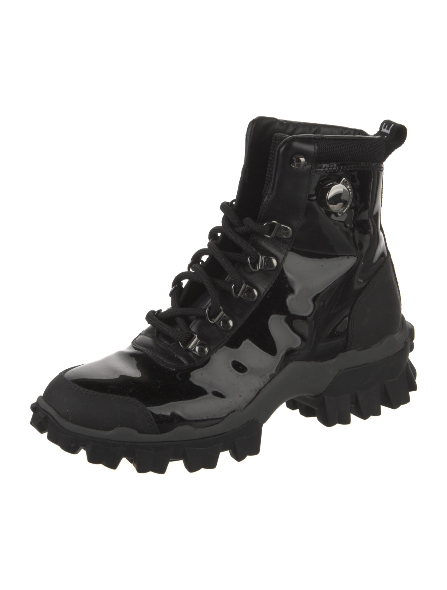 Moncler Patent Leather Mesh Accents Combat Boots