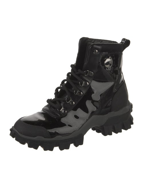Moncler Patent Leather Mesh Accents Combat Boots