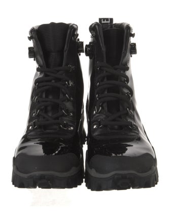 Moncler Patent Leather Mesh Accents Combat Boots