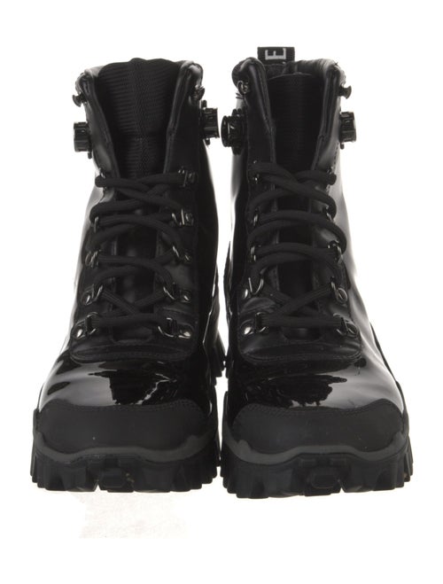 Moncler Patent Leather Mesh Accents Combat Boots