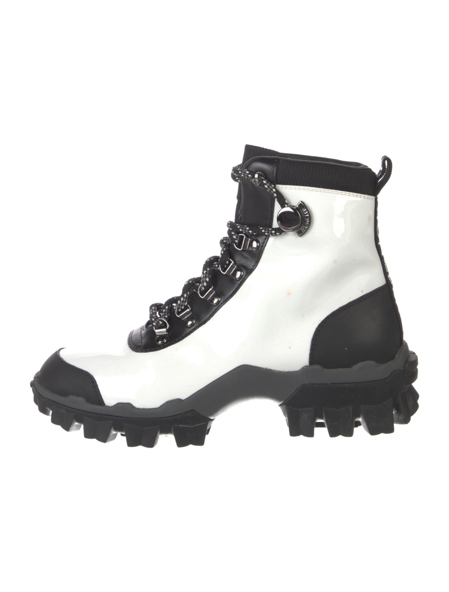 Moncler Patent Leather Colorblock Pattern Combat Boots
