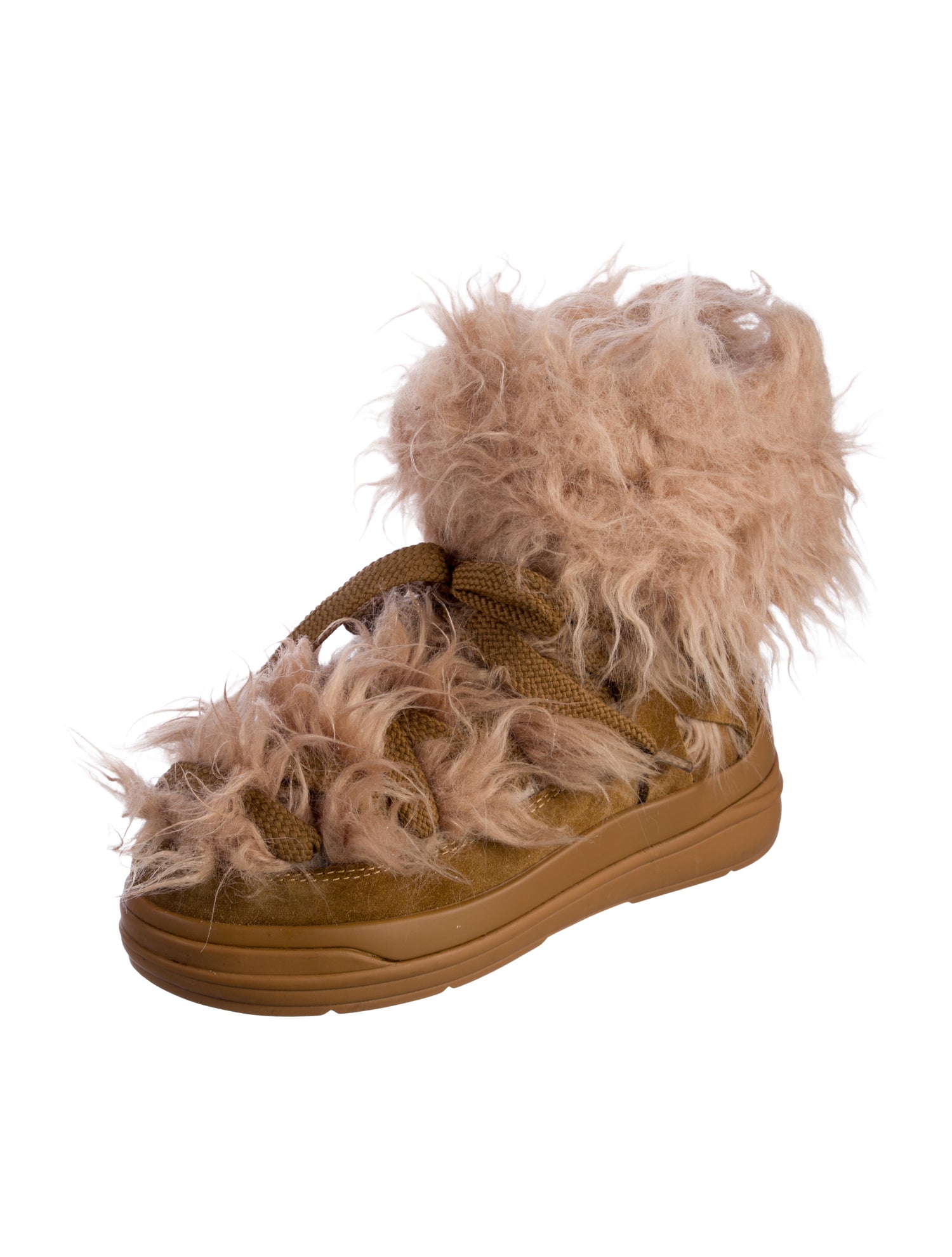 Moncler Suede Faux Fur Trim Lace-Up Boots