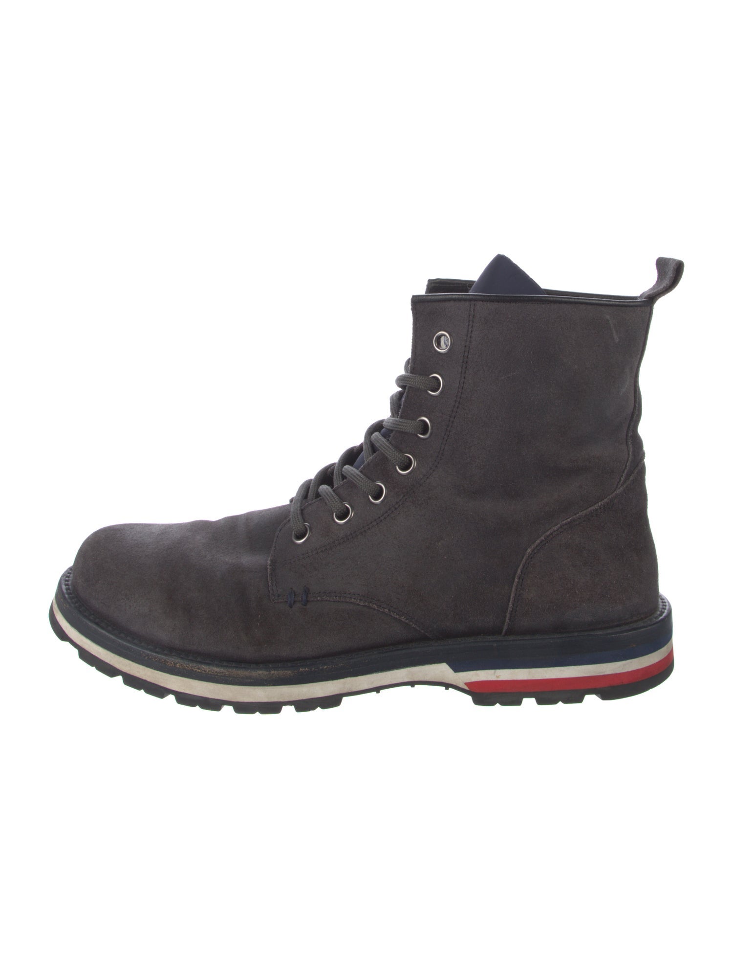 Moncler Suede Embroidered Accent Lace-Up Boots